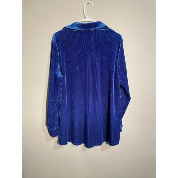 Soft Surroundings Blue Shimmer Velvet Boyfriend Tunic Button‎ Down Shirt - Picture 6 of 10